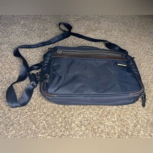ACEGENE Messenger Bag Dark Blue Nylon & Brown Leather Business Documents Office